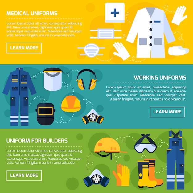 Free vector protective uniforms equipment flat banners set