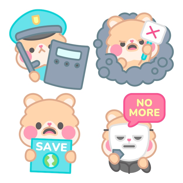 Free Vector protest stickers collection with kimchi the hamster