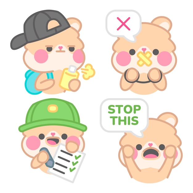 Free Vector protest stickers collection with kimchi the hamster