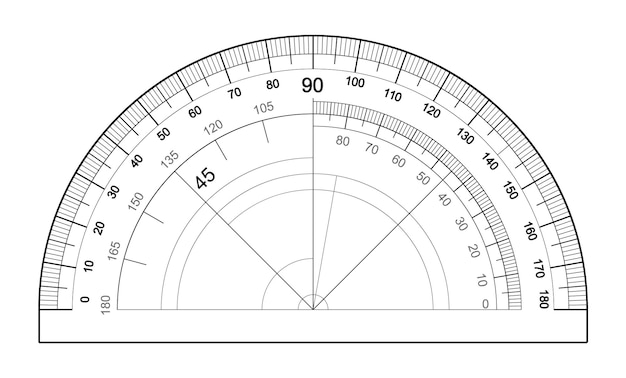 Protractor isolated on white background Vector template of an instrument for measuring the magnitude of angles Degree measuring scale