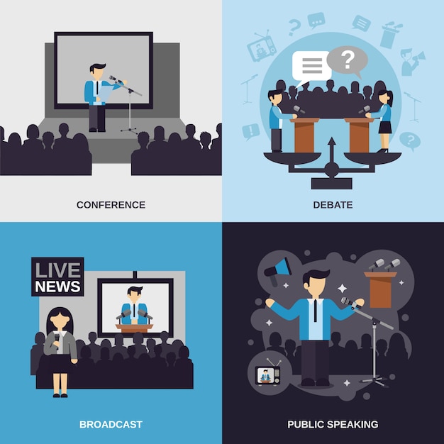 Free Vector public speaking flat set