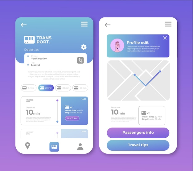 Free vector public transport app design