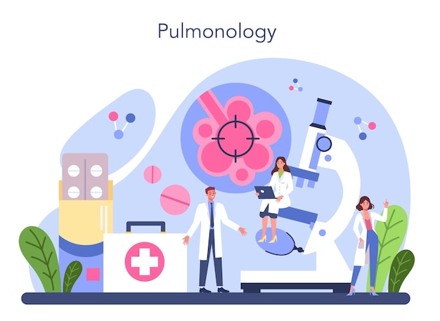 Pulmonologist Idea of health and medical treatment Healthy pulmonary system Asthma pneumonia treatment and diagnostic Isolated vector illustration