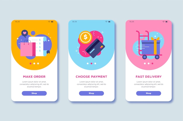 Purchase online onboarding app screen theme