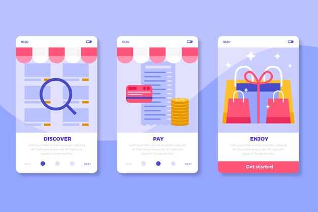 Purchase online onboarding app screens collection