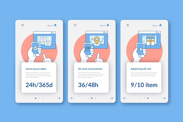 Free vector purchase online onboarding app screens template