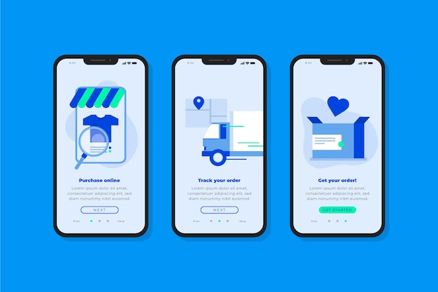 Purchase online onboarding app screens