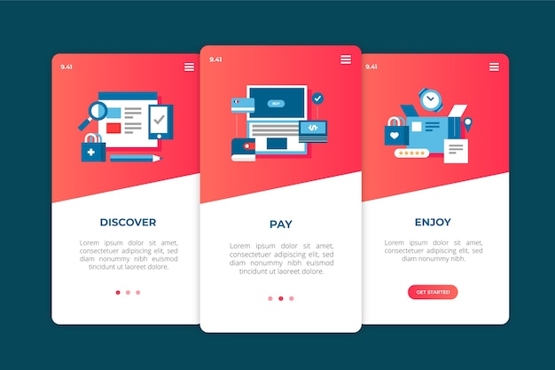 Free vector purchase online onboarding app screens