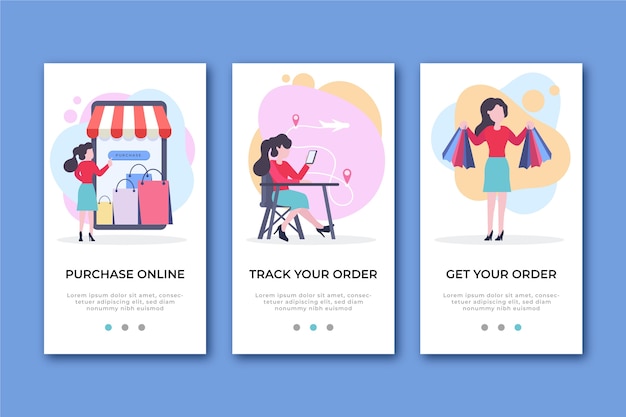 Purchase online onboarding app screens