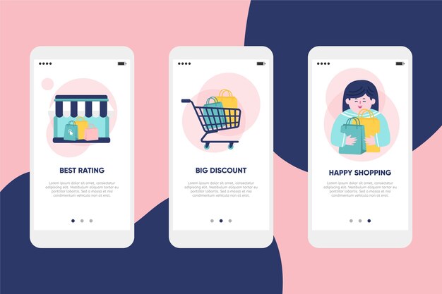 Purchase online onboarding app screens