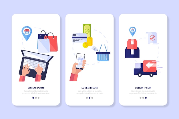 Purchase online onboarding app screens