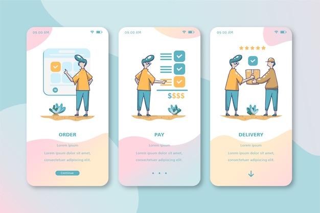 Free vector purchase online onboarding app screens