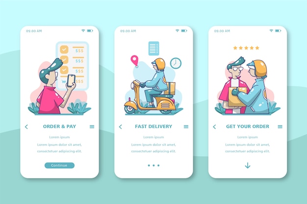 Purchase online onboarding app screens