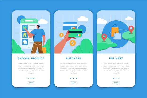 Purchase online onboarding app screens