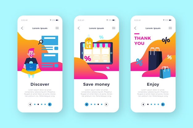 Free vector purchase online onboarding app