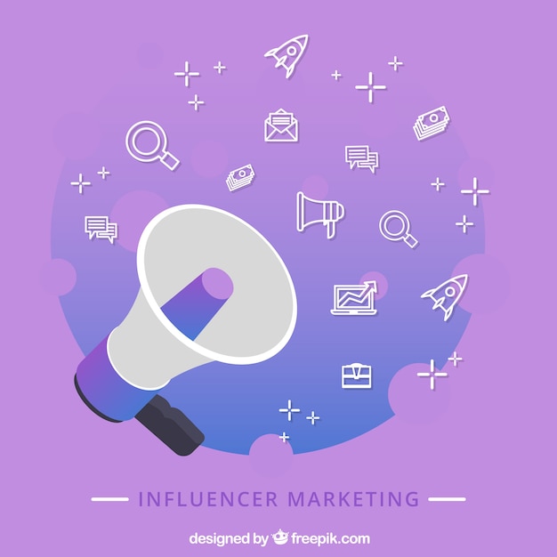 Purple influencer marketing concept with speaker