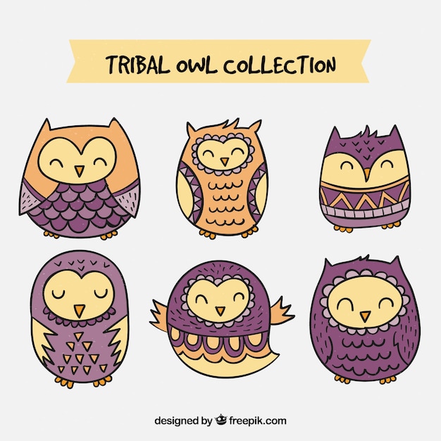 Free Vector purple tribal owl collection