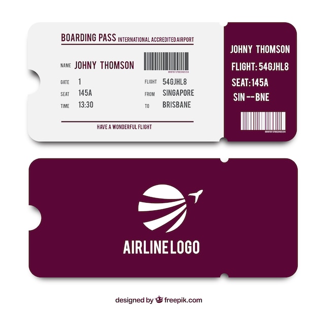 Purple and white boarding pass template