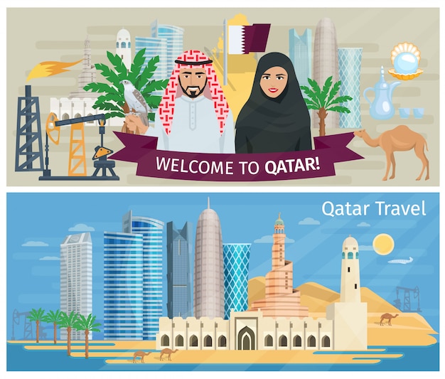 Free Vector qatar banner set 