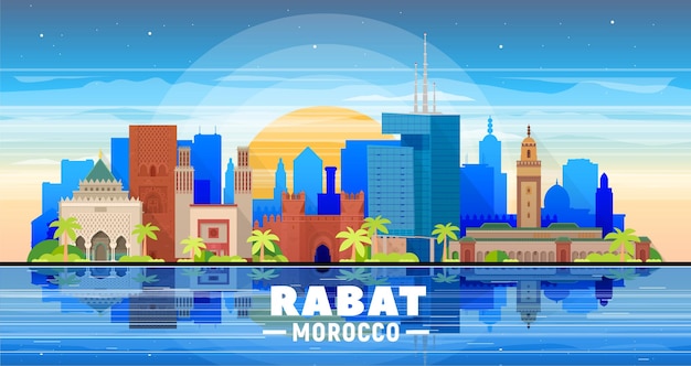 Rabat Morocco city skyline vector illustration sky background Business travel and tourism concept with modern buildings Image for presentation banner web site