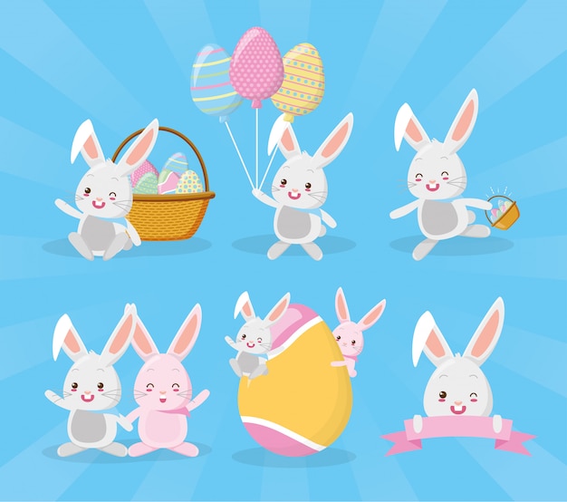 Free vector rabbits set wishing happy easter