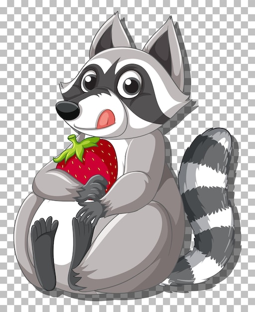 Free vector raccoon holding strawberry cartoon character