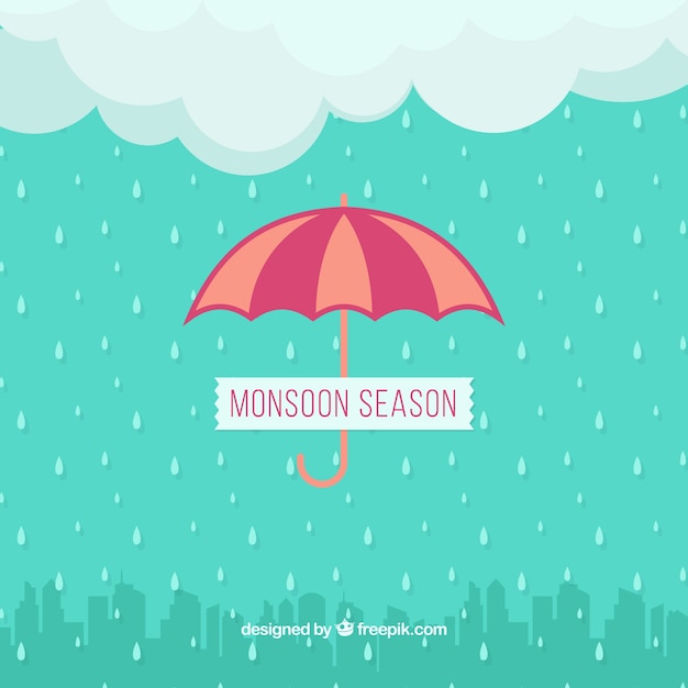 Free Vector rain background in the city and umbrella