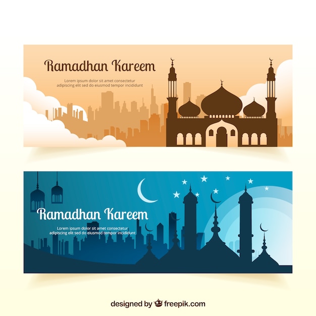 Free Vector ramadan kareem banners with mosque