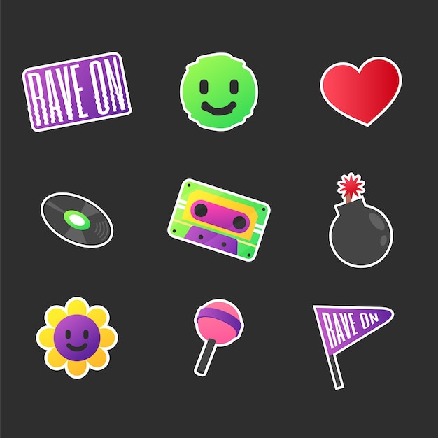 Free vector rave party sticker set design