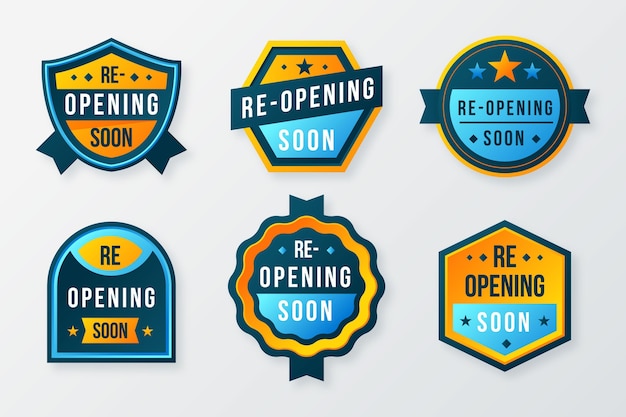 Free Vector re-opening soon badge collection theme