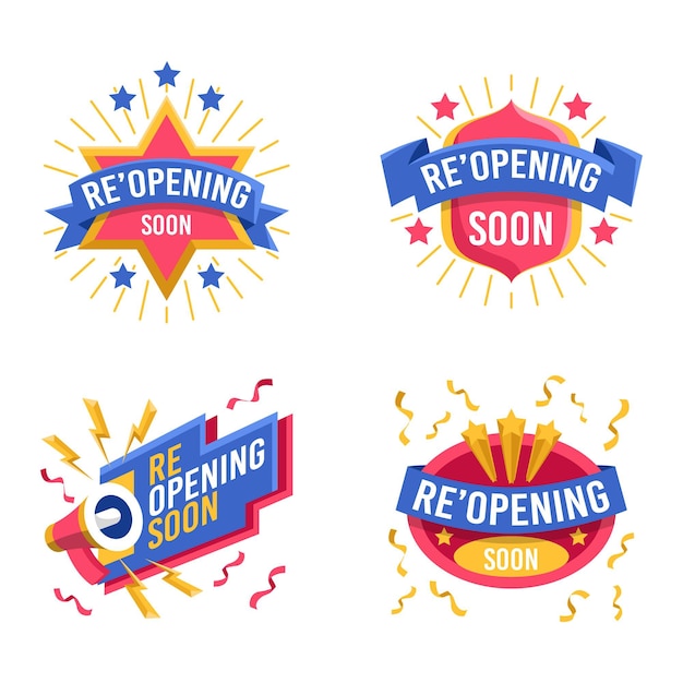 Free Vector re-opening soon badges pack