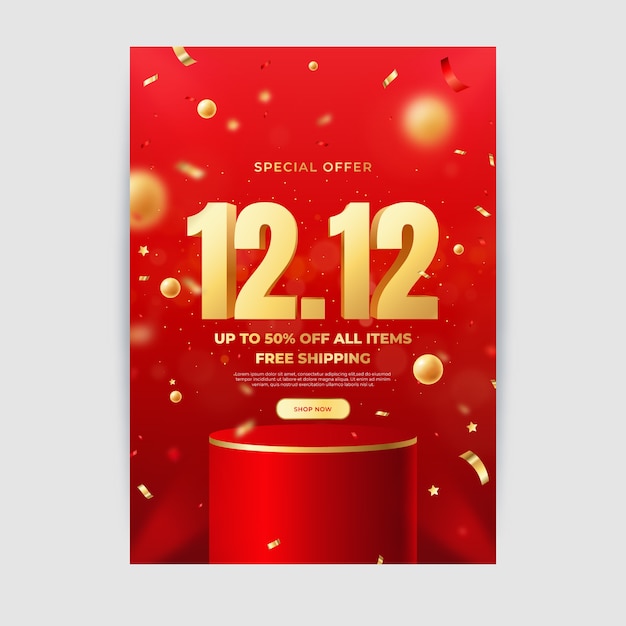 Free Vector realistic 12.12 sale vertical flyer template