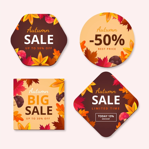 Realistic autumn sale labels collection