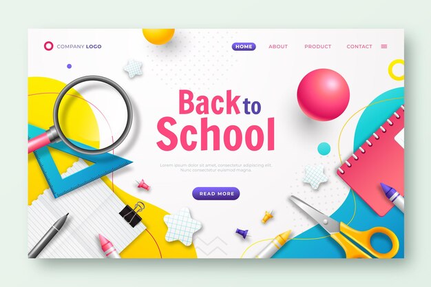 Realistic back to school landing page template