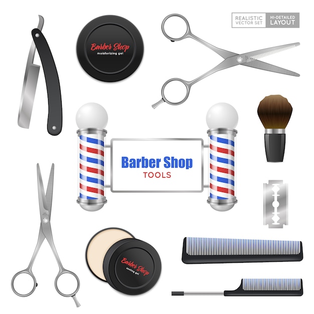 Free Vector realistic barber shop accessories set 