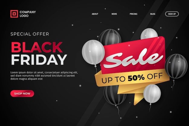 Realistic black friday landing page template