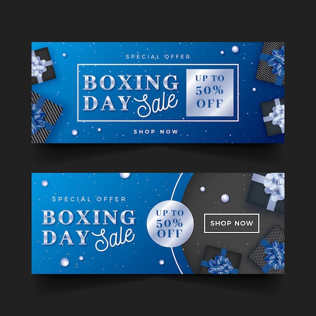 Free Vector realistic boxing day sale horizontal banners set