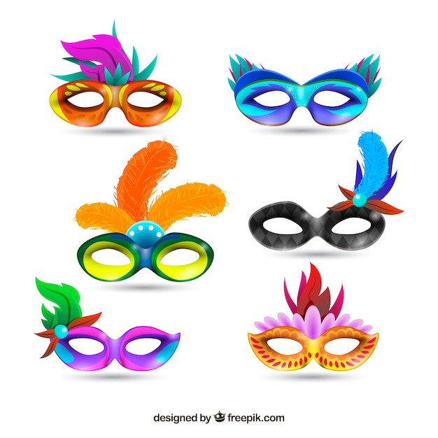 Realistic brazilian carnival mask collection