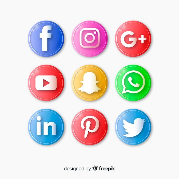 Realistic buttons with social media logo set