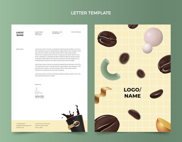 Realistic coffee shop letterhead template