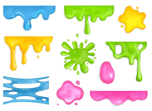 Free Vector realistic colorful slime icons set with different shapes of liquid isolated vector illustration