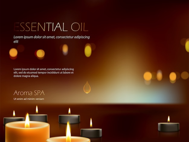 Free Vector realistic composition for aroma spa therapy, relaxation, meditation of burning candles.