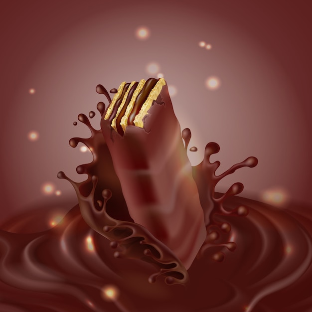 Free Vector realistic crispy waffle with splash of melted chocolate