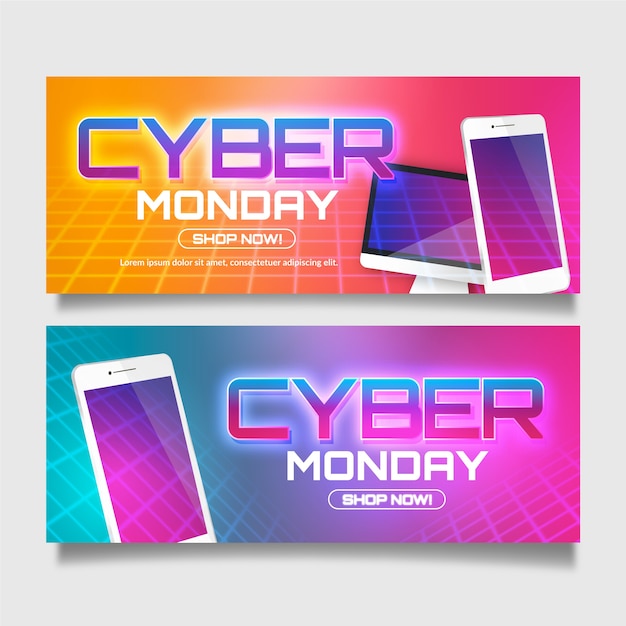 Free vector realistic cyber monday banners template