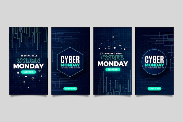 Realistic cyber monday instagram stories collection