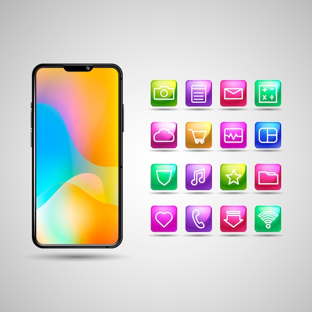 Free vector realistic display for smartphone with different applications