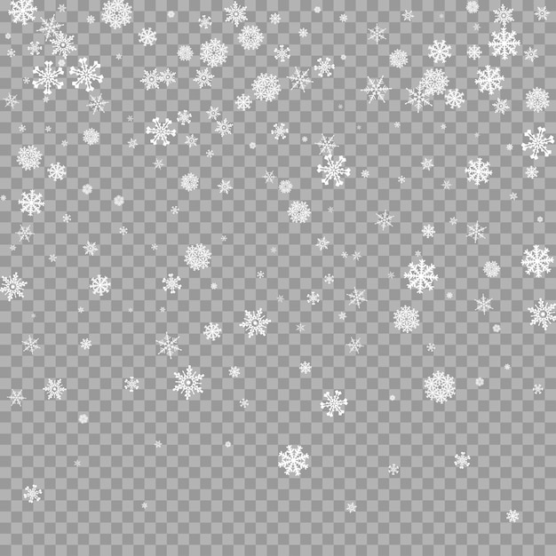 Free vector realistic falling white snow overlay on transparent background snowflakes storm layer