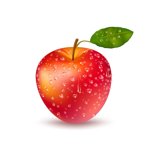 Free Vector realistic fresh red apple with drops