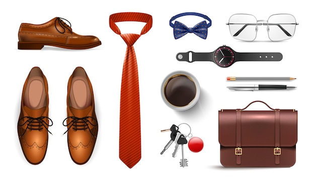 Free Vector realistic gentleman set with boots tie and accessories  symbols isolated vector illustration