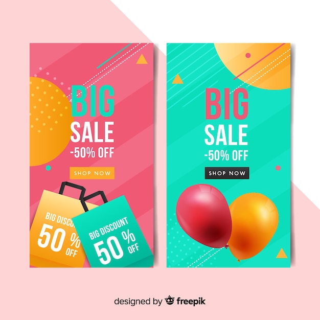 Realistic geometric sale banner collection